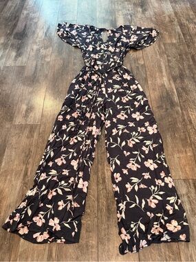Billabong Dusty Blue Jumpsuit with Pink Floral Pattern